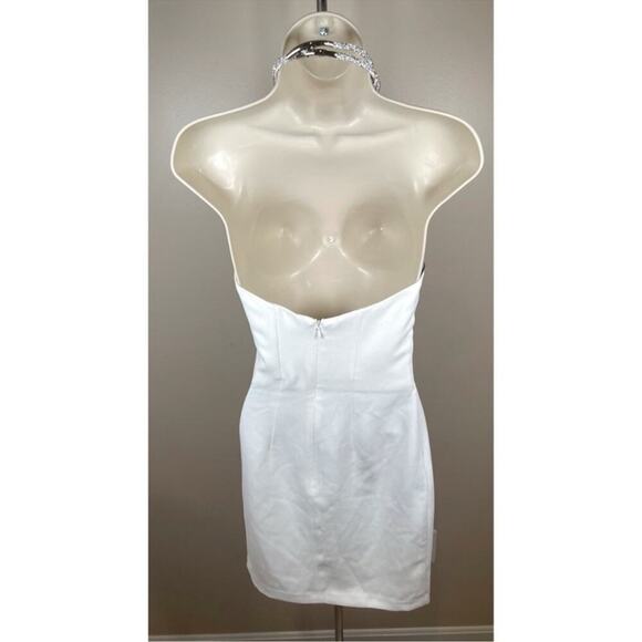 Solace London Kami Halter Neck Crystal Embellished Cream White Mini Dress Size 4 - Picture 7 of 9